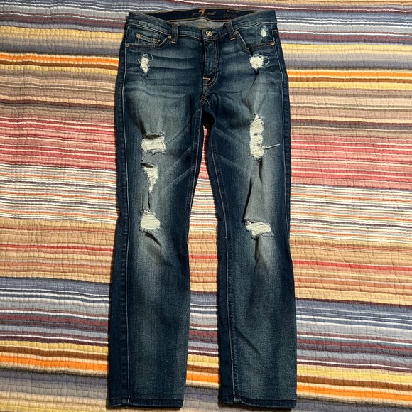 7 For All Mankind Ankle Skinny Jeans Women's Size 27 Distressed Denim - Picture 3 of 6